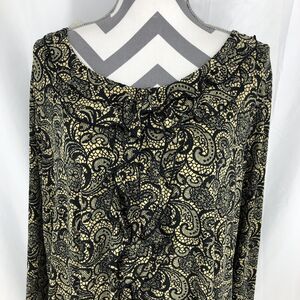 Rafaella Studio Yellow Black Floral Paisley Ruffle Neck 3/4 Sleeve Blouse 3X